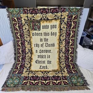 Vintage Luke 2:11 Religious Goodwin Weavers Throw Tapestry Cotton 46"x62"